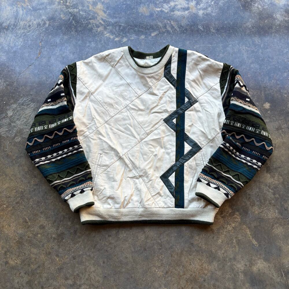 Crazy Vintage Coogi‎ Style Vilanto Leather Chunk Sweater